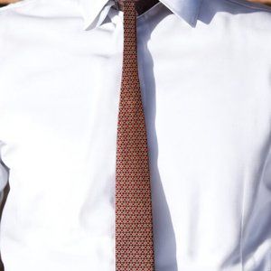 St. Loren 100% Silk Tie – Italian-Made Red Geometric Necktie with Gold Accents